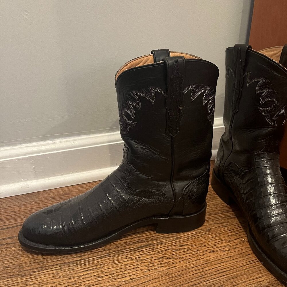El Dorado Handmade Black Caiman Crocodile Cowboy Boots- Size 9